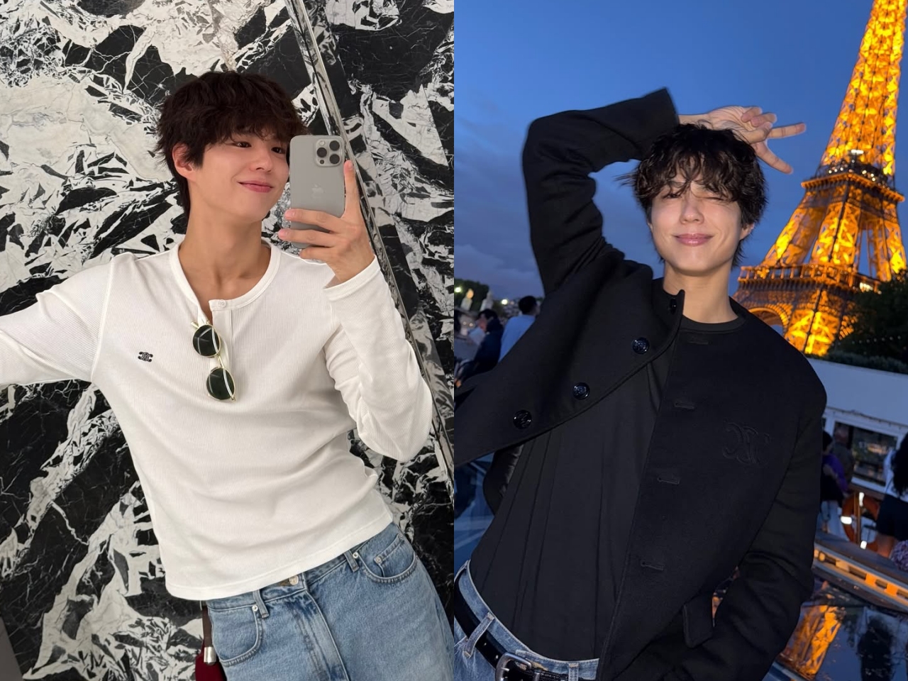 「エッフェル塔より輝く」俳優パク・ボゴム、パリでの“幸せな瞬間”を公開！BTS・Vとの新ツーショットも【PHOTO】